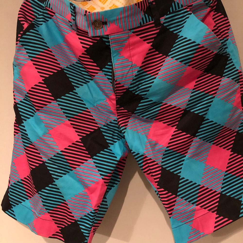 Loudmouth Men's Athletic Shorts - Pink, Blue, and Black Checkered